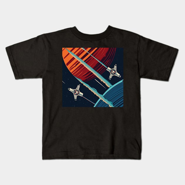 Retro futuristic spaceships Kids T-Shirt by retroprints